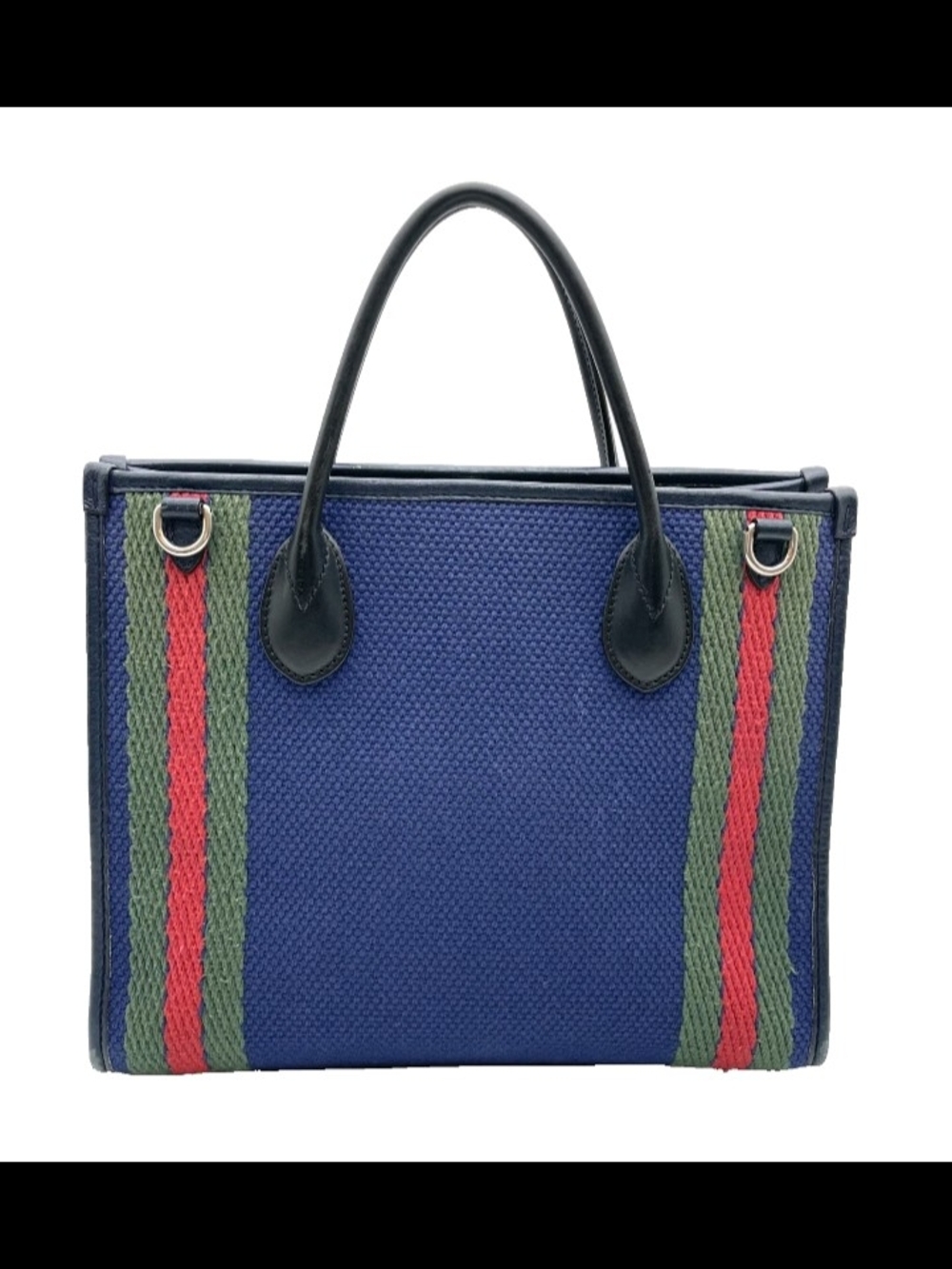 SALE! Authentic Gucci Interlocking G Sherry Line Cotton Leather Navy Tote W/DB - Picture 4 of 17